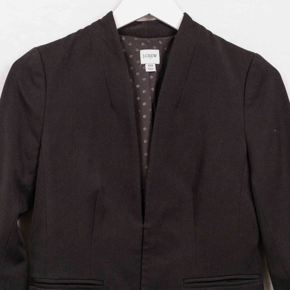 J CREW Broadway Collarless Tailored Blazer Jacket Office Corpcore Black Sz 00 - Picture 4 of 9